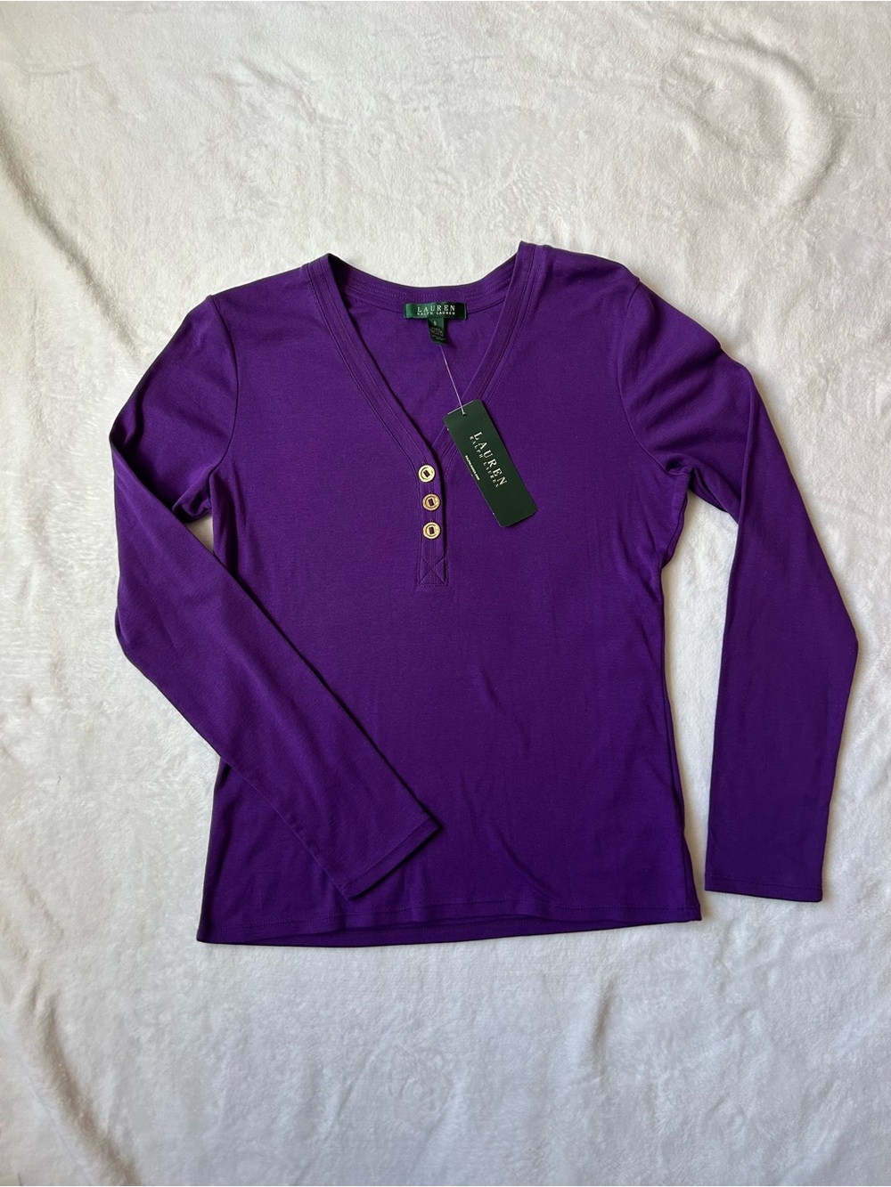 NWT Lauren Ralph Lauren Women’s Small Purple V-Neck Long Sleeve Cotton Top